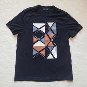 Express Black Geometric Embroidered Tee 100% Cotton - Men's Large